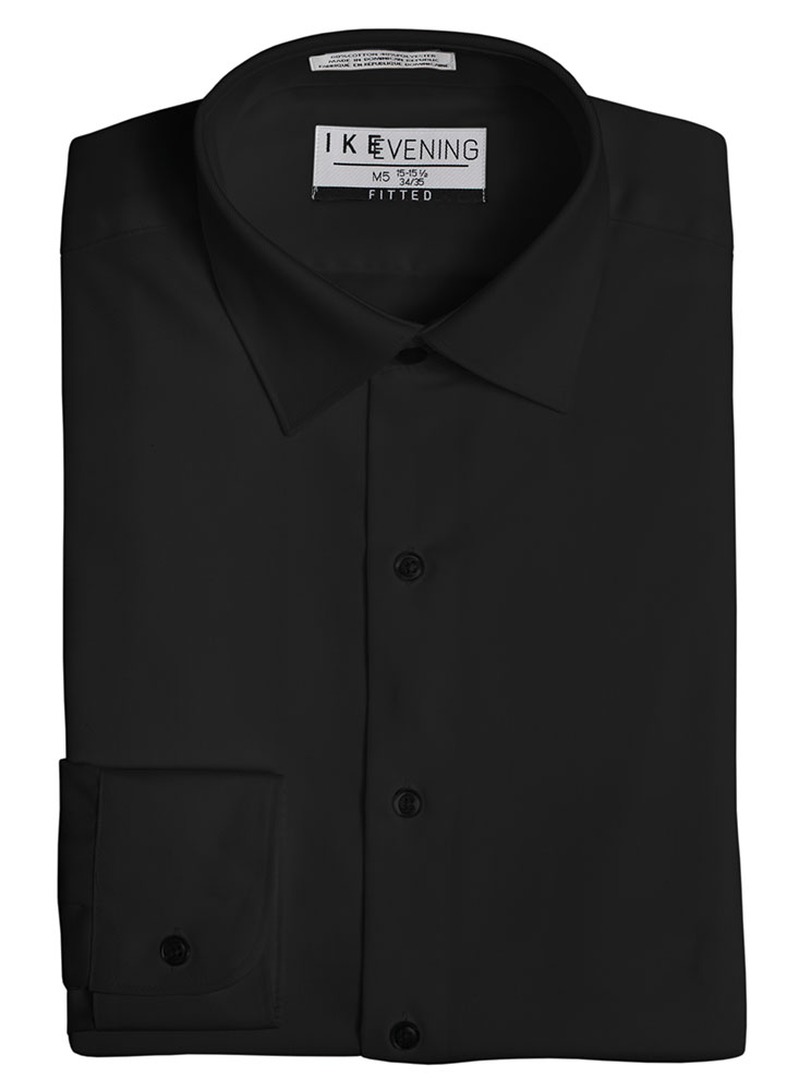 SNISB - Black Fitted Ike Behar Spread Collar Tuxedo Shirt