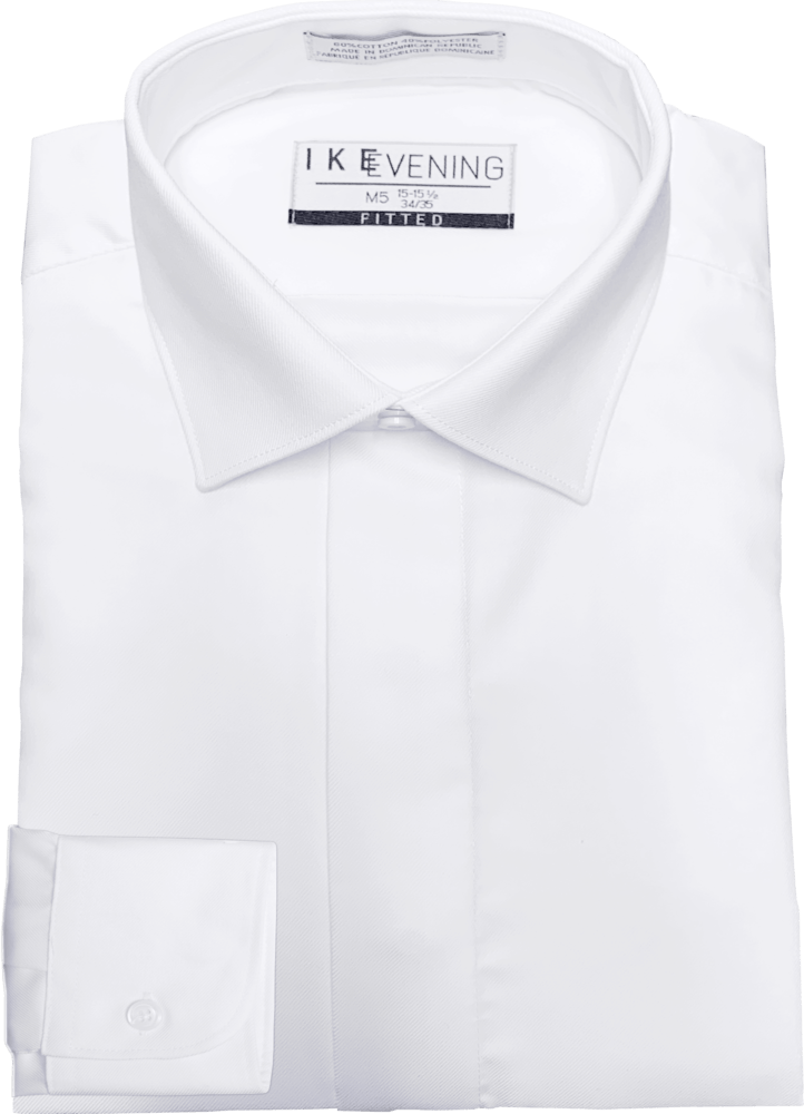 SNISG - Ike Behar White Fly Front Fitted Non Pleated Spread Collar Tuxedo Shirt